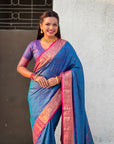 Rama Blue Soft Patola Silk Saree with Bandhani Weaves Saree