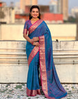 Rama Blue Soft Patola Silk Saree with Bandhani Weaves Saree