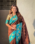 Coffee Paithani Silk Lotus Jaal Contrast Border Saree