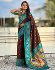 Coffee Paithani Silk Lotus Jaal Contrast Border Saree