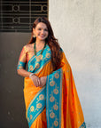 Orange Paithani Silk Lotus Jaal Contrast Border Saree