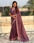 Wine Crush Silk Embroidery Floral Border Saree