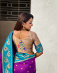 Purple Paithani Silk Lotus Jaal Contrast Border Saree
