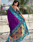 Purple Paithani Silk Lotus Jaal Contrast Border Saree