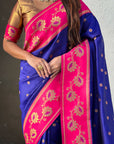 Violet Paithani Silk Lotus Jaal Contrast Border Saree