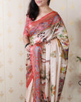 Cream Tussar Silk Traditional Kalamkari Printed Saree
