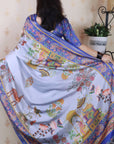 Pastel Blue Tussar Silk Traditional Kalamkari Printed Saree