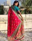 Rani Pink Traditional Dance Pattern Premium Position Printed Viscose Silk Saree
