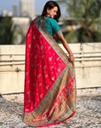 Pink Premium Viscose Silk Traditional Art Zari Woven Position Print Saree
