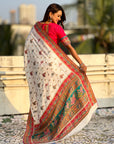 White Traditional Dance Pattern Premium Position Printed Viscose Silk Saree