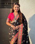 Black Premium Viscose Silk Traditional Art Zari Woven Position Print Saree