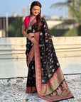 Black Premium Viscose Silk Traditional Art Zari Woven Position Print Saree