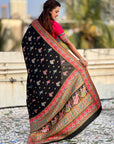 Black Traditional Dance Pattern Premium Position Printed Viscose Silk Saree