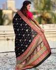 Black Premium Viscose Silk Traditional Art Zari Woven Position Print Saree
