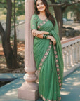 Green Crush Silk Embroidery Floral Border Saree