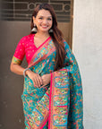 Rama Blue Premium Viscose Silk Zari Woven Positon Printed Saree