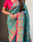 Rama Blue Premium Viscose Silk Zari Woven Positon Printed Saree