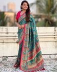 Rama Blue Premium Viscose Silk Zari Woven Positon Printed Saree