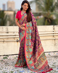 Purple Premium Position Printed Pashmina Viscose Silk Saree with Darbari Border