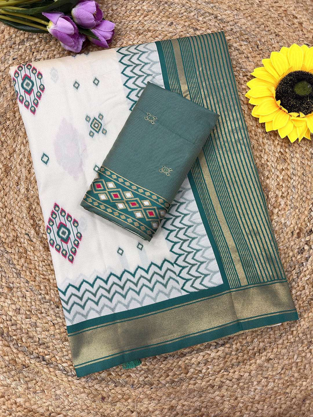 Rama Blue Premium Soft Ikkat Pochampally Patola Silk Saree