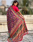 Purple Premium Position Printed Pashmina Viscose Silk Saree with Darbari Border