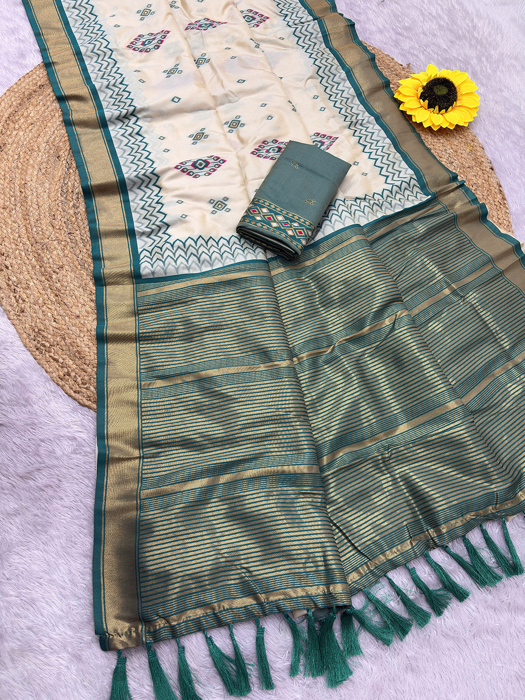 Rama Blue Premium Soft Ikkat Pochampally Patola Silk Saree