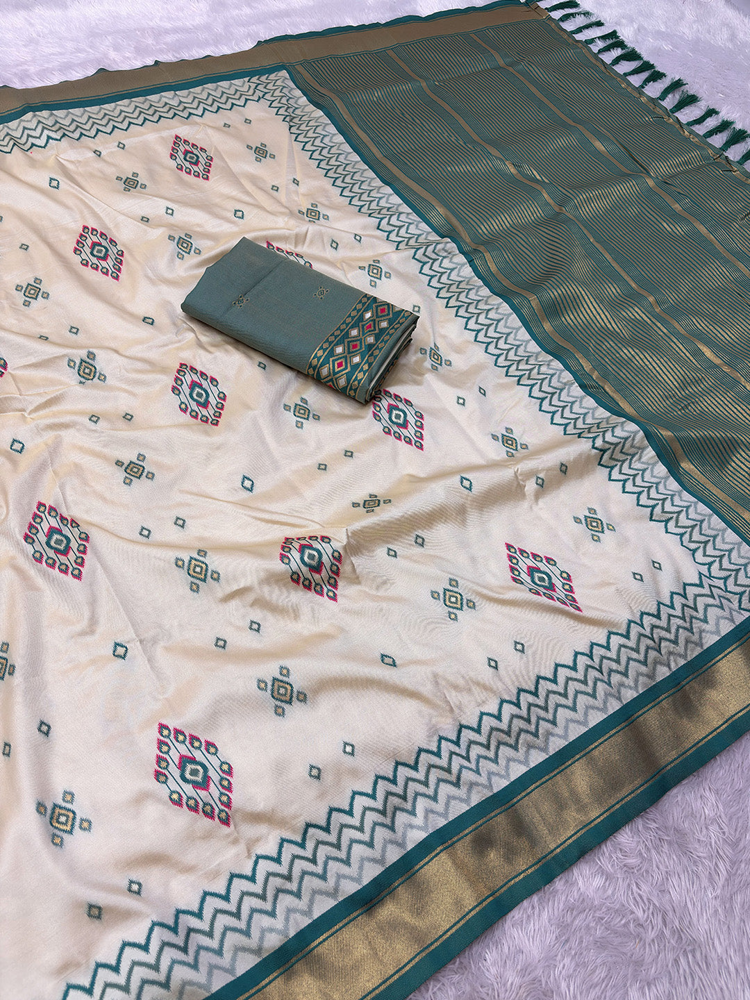 Rama Blue Premium Soft Ikkat Pochampally Patola Silk Saree
