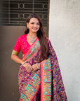 Purple Premium Position Printed Pashmina Viscose Silk Saree with Darbari Border