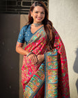 Rani Pink Premium Viscose Silk Zari Woven Positon Printed Saree