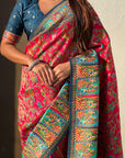 Rani Pink Premium Viscose Silk Zari Woven Positon Printed Saree