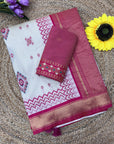 Rani Pink Premium Soft Ikkat Pochampally Patola Silk Saree