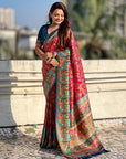 Rani Pink Premium Viscose Silk Zari Woven Positon Printed Saree