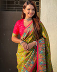 Mehendi Green Premium Viscose Silk Zari Woven Positon Printed Saree