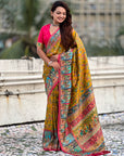 Mustard Yellow Premium Viscose Silk Zari Woven Positon Printed Saree