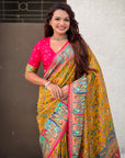 Mustard Yellow Premium Viscose Silk Zari Woven Positon Printed Saree