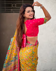 Mustard Yellow Premium Viscose Silk Zari Woven Positon Printed Saree