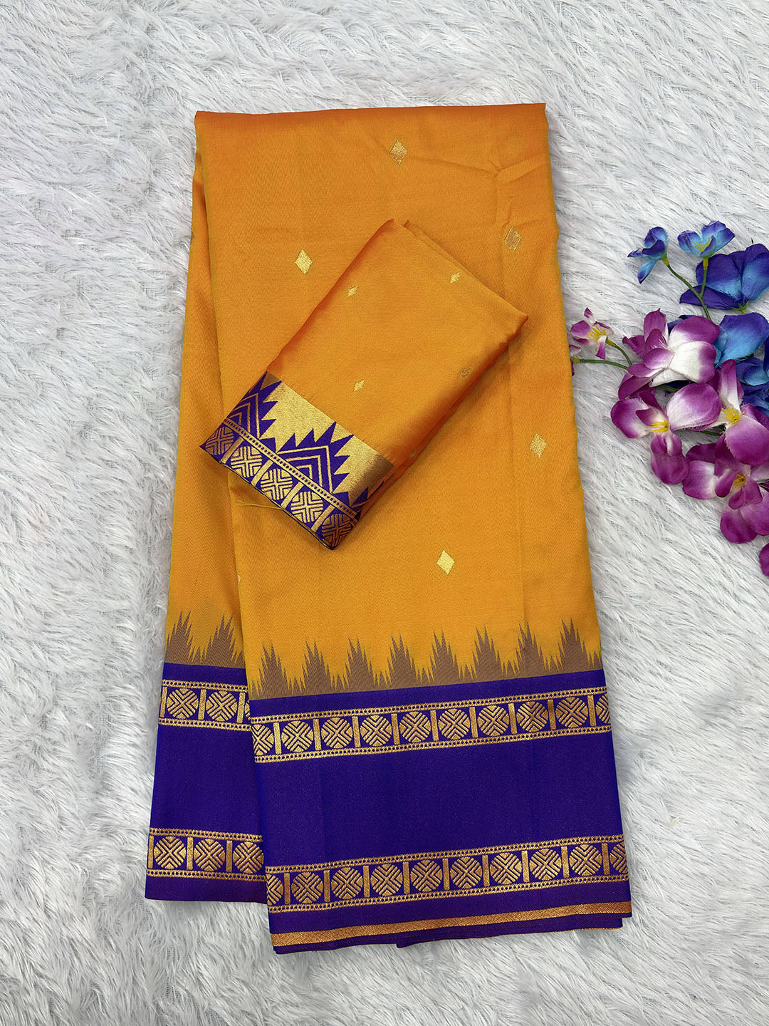 Orange Soft Ikkat Silk Zari Woven Saree with Rudraksham Concept Saree