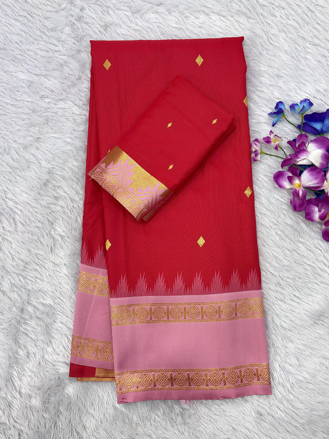 Red Soft Ikkat Silk Zari Woven Saree with Rudraksham Concept Saree