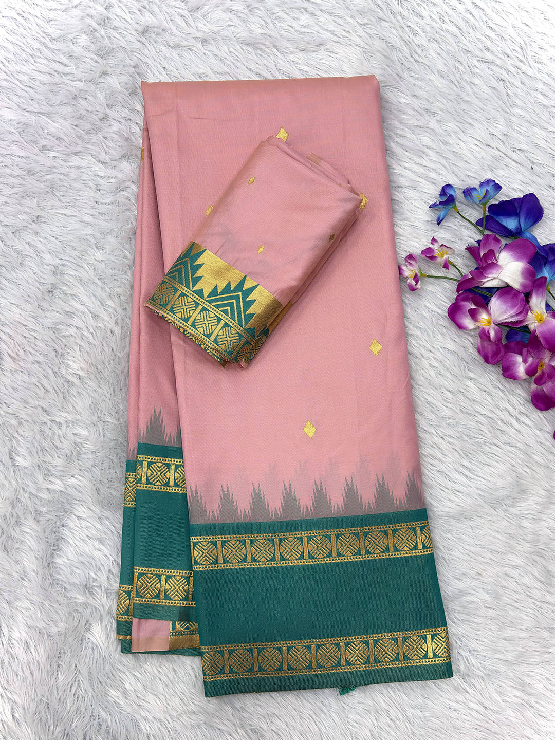 Baby Pink Soft Ikkat Silk Zari Woven Saree with Rudraksham Concept Saree