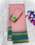 Baby Pink Soft Ikkat Silk Zari Woven Saree with Rudraksham Concept Saree