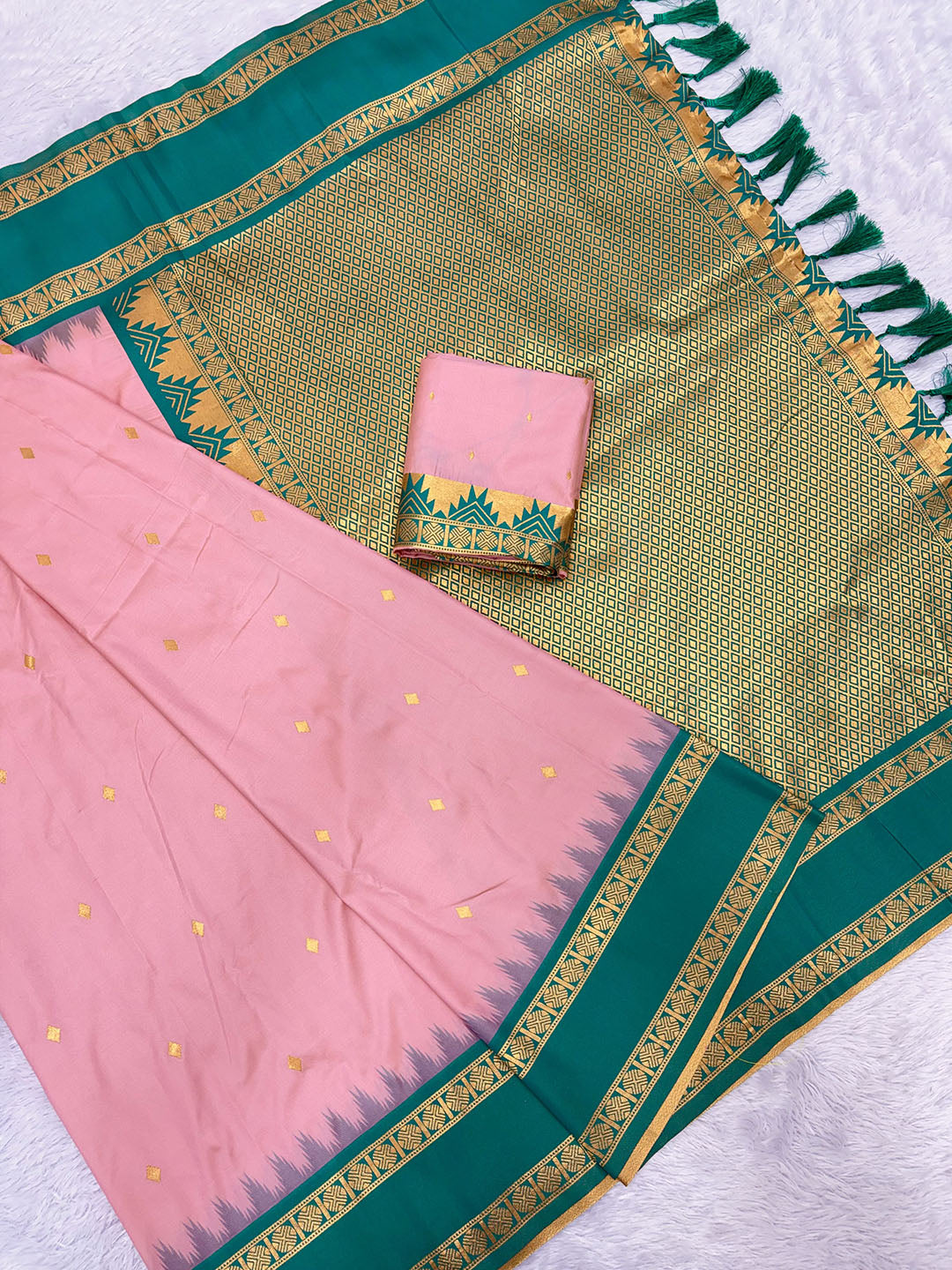 Baby Pink Soft Ikkat Silk Zari Woven Saree with Rudraksham Concept Saree