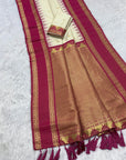 Cream Soft Ikkat Silk Zari Woven Saree with Rudraksham Concept Saree