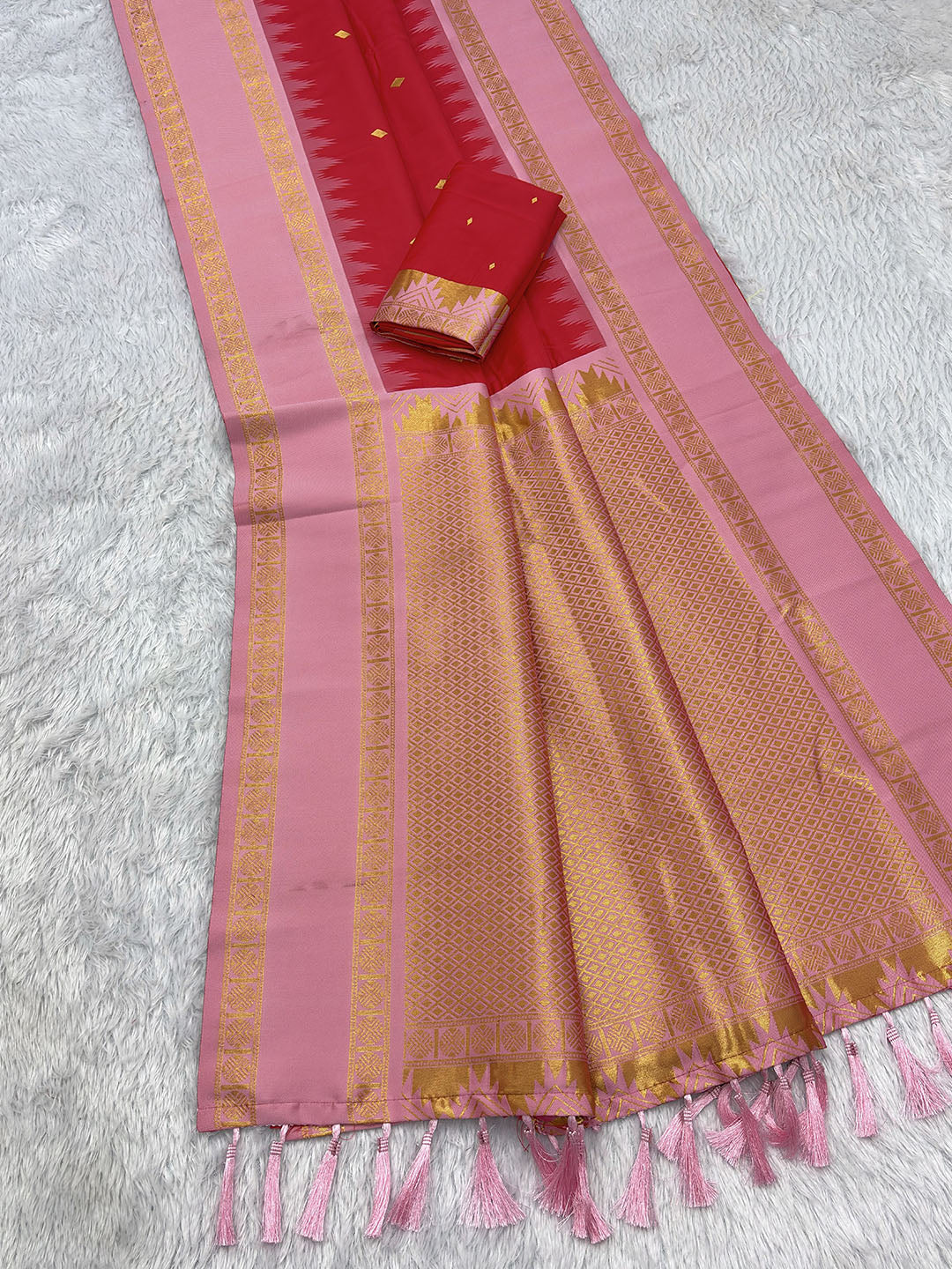 Red Soft Ikkat Silk Zari Woven Saree with Rudraksham Concept Saree