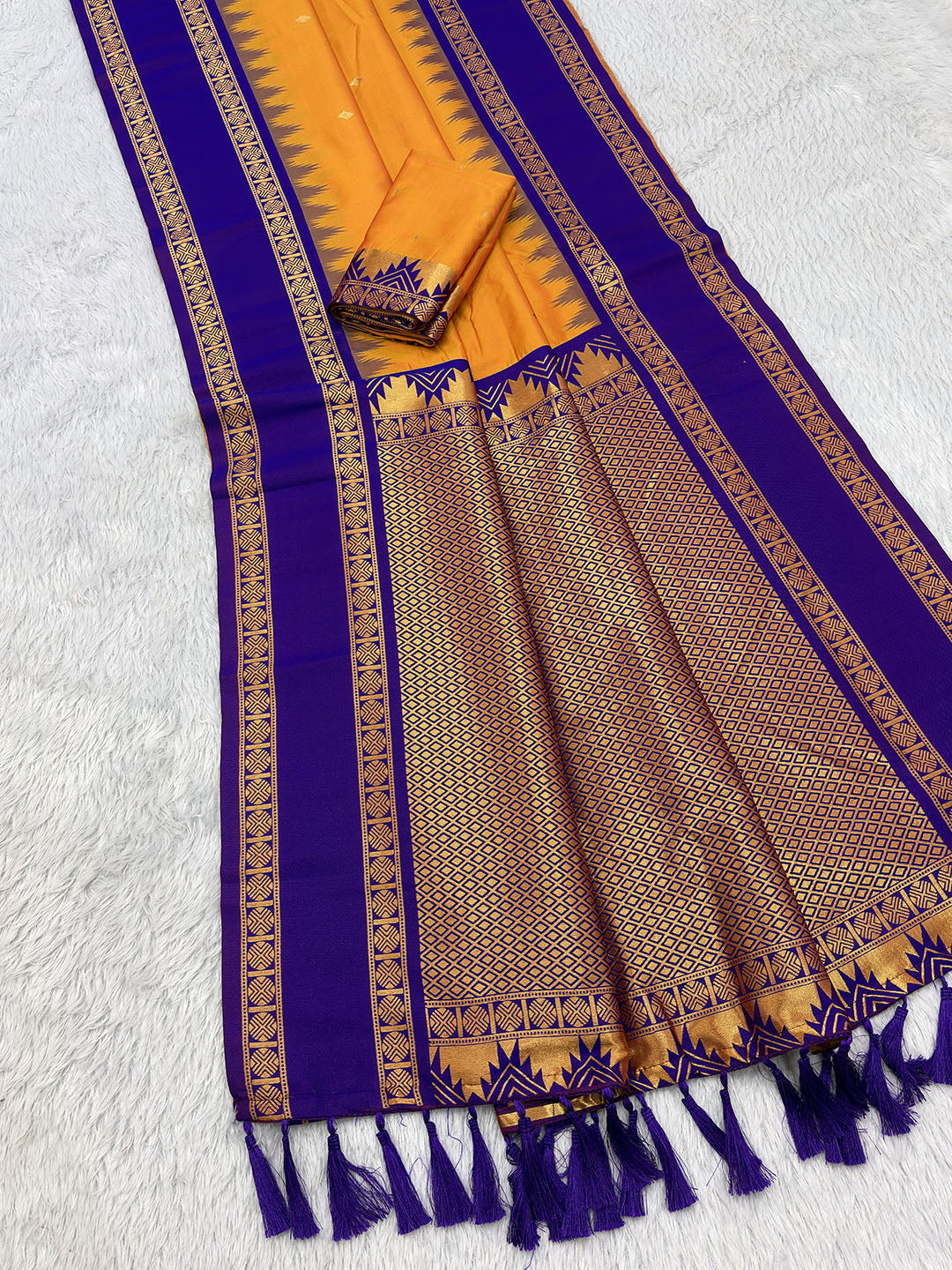 Orange Soft Ikkat Silk Zari Woven Saree with Rudraksham Concept Saree