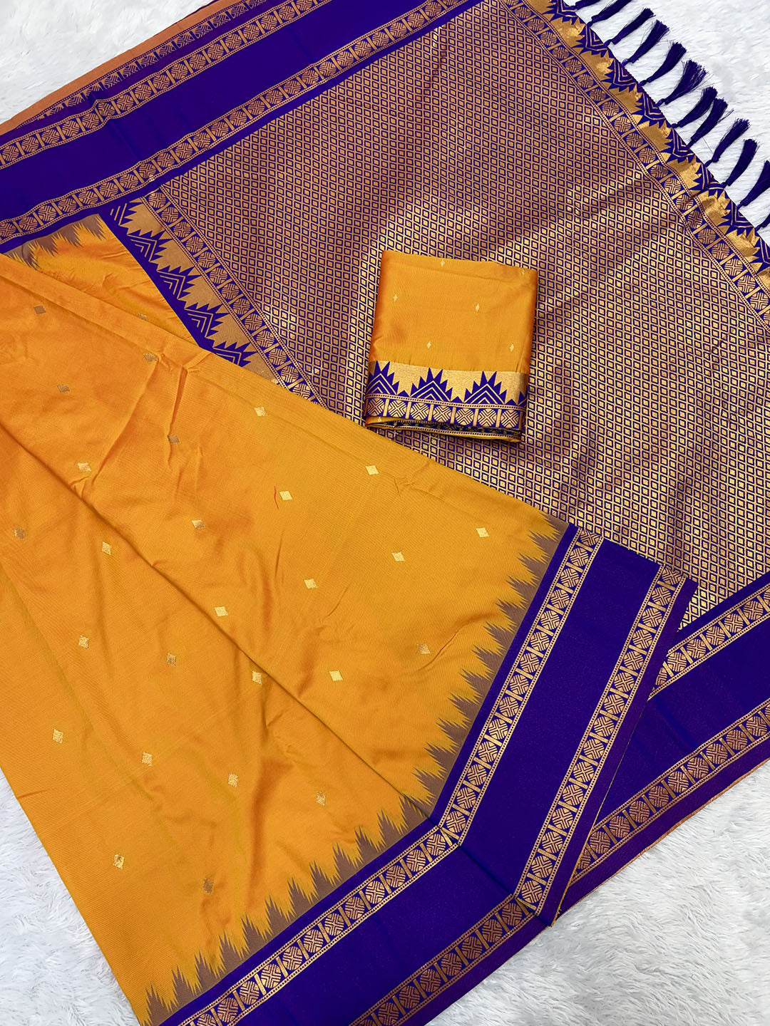 Orange Soft Ikkat Silk Zari Woven Saree with Rudraksham Concept Saree