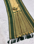 Chickoo Soft Ikkat Silk Zari Woven Saree with Rudraksham Concept Saree