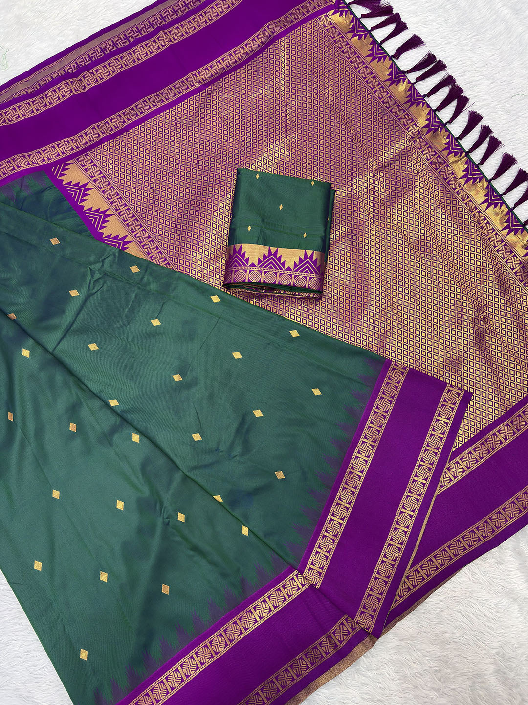 Peacock Blue Soft Ikkat Silk Zari Woven Saree with Rudraksham Concept Saree