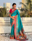 Blue Premium Soft Viscose Silk Zari Woven Baarat Postion Printed Pashmina Saree