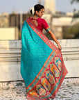 Blue Premium Soft Viscose Silk Zari Woven Baarat Postion Printed Pashmina Saree
