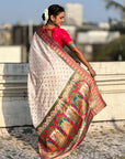 White Premium Soft Viscose Silk Zari Woven Baarat Postion Printed Pashmina Saree